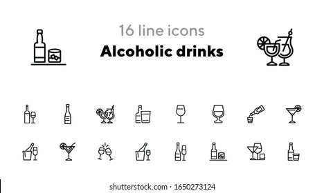 Alcoholic drinks line icon set. Cocktail, wine, strong drink. Alcohol concept. Can be used for topics like restaurant, bar, celebration, party