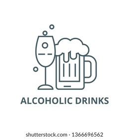 Alcoholic drinks line icon, vector. Alcoholic drinks outline sign, concept symbol, flat illustration