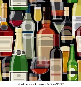 Alcoholic drinks realistic vector seamless pattern.
