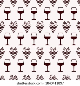 Alcoholic drinks. Seamless pattern with grapes and wine glasses. Vector illustration