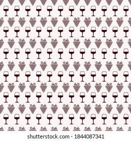 Alcoholic drinks. Seamless pattern with grapes and wine glasses. Vector illustration