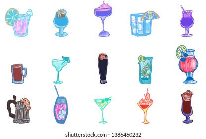 alcoholic drinks selection of bright doodles for a party
