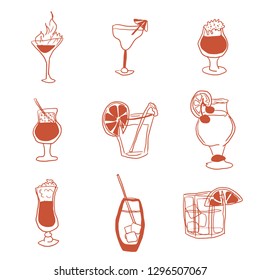 alcoholic drinks selection of simple images doodle vector work