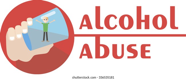 an alcoholic is drowning in a glass of vodka - hand drawn illustration of alcohol abuse - Vector flat design