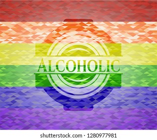 Alcoholic emblem on mosaic background with the colors of the LGBT flag