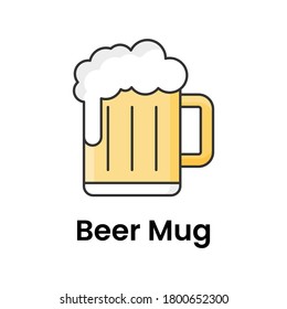 Alcoholic foaming mug, flat vector icon of beer 