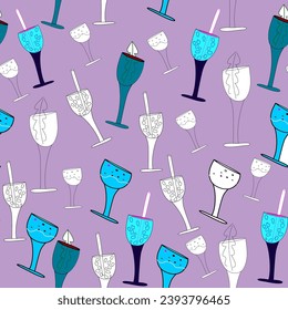 Alkoholisches Glas Silhouette Nahtloses Muster. Hintergrund.Schleifpapier.Vektorgrafik.