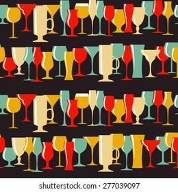Alcoholic Glass Silhouette Seamless Pattern Background Vector Illustration EPS10.