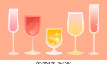 Alcoholic glasses set with wine and champagne