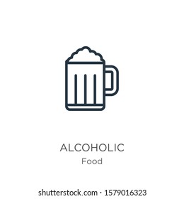 Alcoholic icon. Thin linear alcoholic outline icon isolated on white background from food collection. Line vector sign, symbol for web and mobile