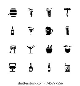 Alcoholic icons - Expand to any size - Change to any colour. Flat Vector Icons - Black Illustration on White Background.