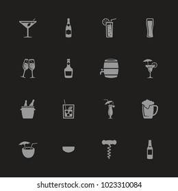 Alcoholic icons - Gray symbol on black background. Simple illustration. Flat Vector Icon.