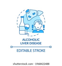 Alcoholic liver disease concept icon. Hepatitis disease idea thin line illustration. Scarring, cirrhosis. Abdominal pain and tenderness. Vector isolated outline RGB color drawing. Editable stroke