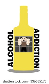 an alcoholic man grabbed the window bars of the prison - bottle and asks for help - Vector flat design