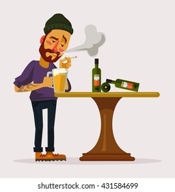 Alcoholic man. Night club. Vector flat cartoon illustration