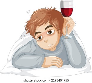 Alcoholic man with wine glass illustration