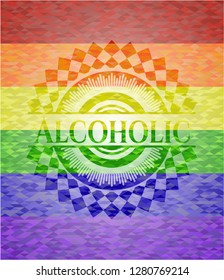 Alcoholic on mosaic background with the colors of the LGBT flag