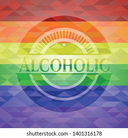 Alcoholic on mosaic background with the colors of the LGBT flag