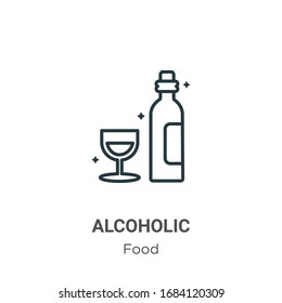 Icono de vector de contorno alcohólico. Icono alcohólico negro en línea delgada, ilustración de elemento simple vector plano del concepto alimentario editable trazo aislado sobre fondo blanco