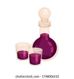 Alcoholic Plum Beverage or Sloe Gin in Glass Decanter Vector Illustration