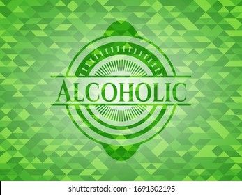 Alcoholic realistic green emblem. Mosaic background. Vector Illustration. Detailed.