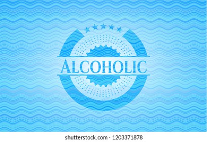 Alcoholic sky blue water wave badge background.