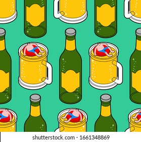 Alcoholic swim in beer pattern seamless. Man swimming inside beer mug. vector background