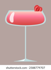 Alcoholic vector drink with a strawberry. Simple cocktail illustration