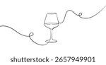 Alcoholic wine glasses, continious line drawing. Cheers toast festive decoration for holidays. Vector illustration