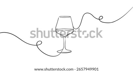 Alcoholic wine glasses, continious line drawing. Cheers toast festive decoration for holidays. Vector illustration