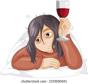 Alcoholic woman cartoon character illustration