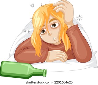 Alcoholic woman cartoon character illustration