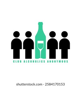 Alcoholics Anonymous Club sign logo. People and alcohol. Concept for meeting of people with alcoholism icon
