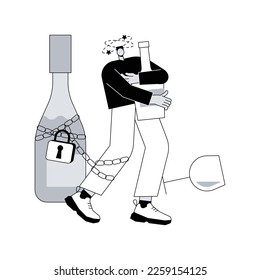 Alcoholism abstract concept vector illustration. Alcohol use disorder, drinking problem control, addiction, sitting at bar, empty vodka bottles, drunk man, liquor store abstract metaphor.