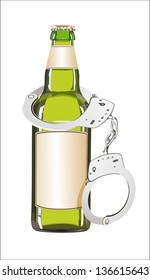 Alcoholism concept, bottle and handcuffs