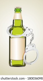 Alcoholism concept, bottle and handcuffs