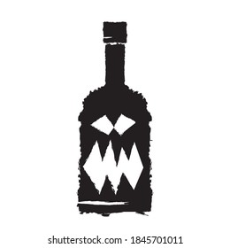 alcoholism concept illustration with scary face on bottle of alcohol isolated on white background. Vector alcohol abuse concept 