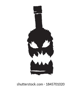 alcoholism concept illustration with scary face on bottle of alcohol isolated on white background. Vector alcohol abuse concept 