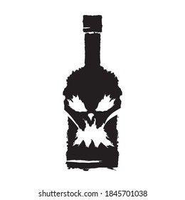alcoholism concept illustration with scary face on bottle of alcohol isolated on white background. Vector alcohol abuse concept 