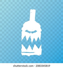 alcoholism concept illustration with scary face on bottle of alcohol isolated on transparent background. Vector alcohol abuse concept illustration and banner design template