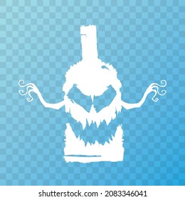 alcoholism concept illustration with scary face on bottle of alcohol isolated on transparent background. Vector alcohol abuse concept illustration and banner design template
