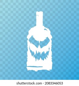 alcoholism concept illustration with scary face on bottle of alcohol isolated on transparent background. Vector alcohol abuse concept illustration and banner design template