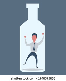 Alcoholism. Conceptual illustration for alcoholism. Vector flat design illustration.