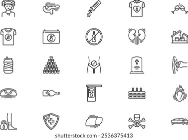 Alcoholism icons collection is a vector illustration with editable stroke.