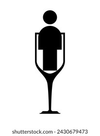 Alcoholism sign. Man and alcohol bottle icon. Concept illustration of logo Human and wine. Incurable disease   svg