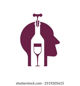 Alcoholism sign. Man and alcohol bottle icon. Concept illustration of logo Human and wine. Incurable disease  