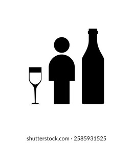 Alcoholism sign. Man and alcohol bottle icon. Concept illustration of logo Human and wine. Incurable disease  