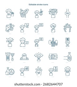 Icono de golpe de alcoholismo. Conjunto de iconos de línea de alcoholismo. paquete de iconos de trazo editable