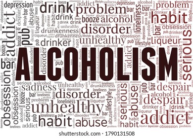 Nubes de palabras alcoholismo aisladas en un fondo blanco. 