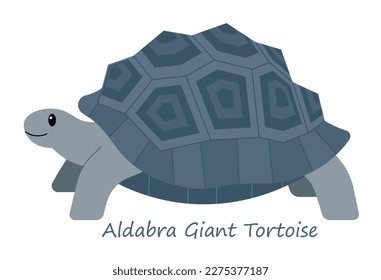 Aldabra Giant Tortoise (Geochelone gigantea) cute animal in colorful cartoon style isolated on white background. Vector graphics. It is a giant species of Tortoise native to the Aldabra Islands.